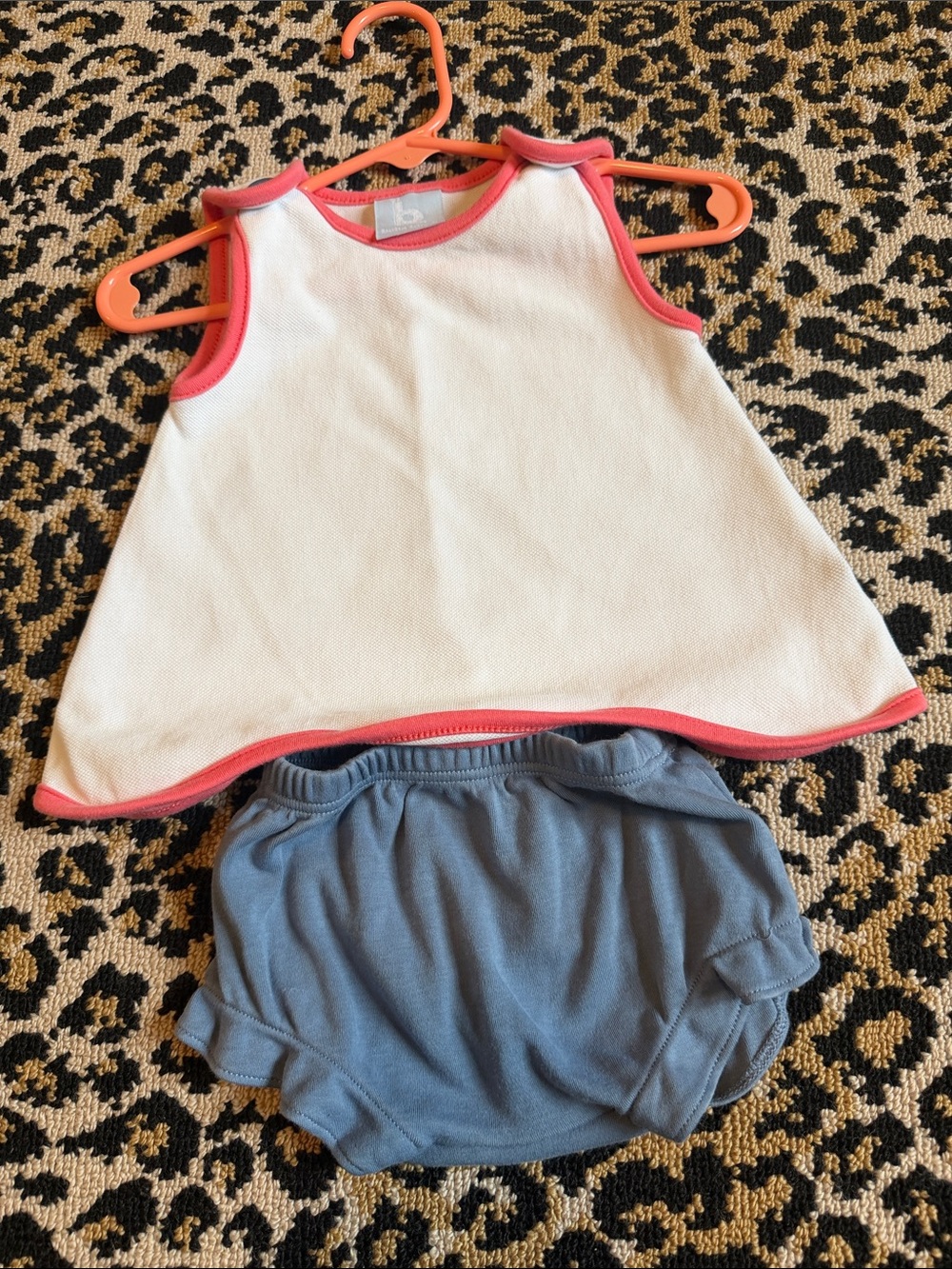 Bella Bliss swing set, White & Coral Trim Toddler Tank Top with Blue Bloomers